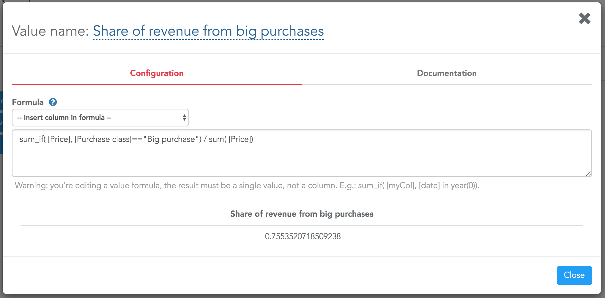 Simple value formula