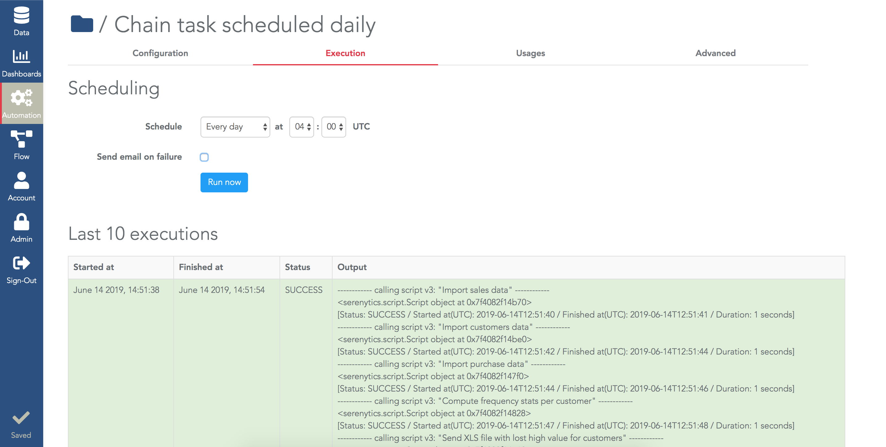 Scheduling of a chain task