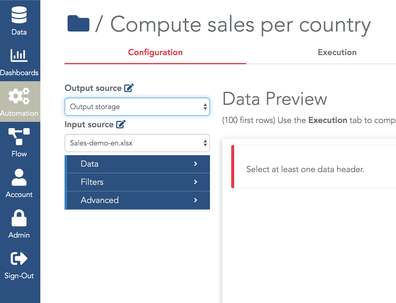 Configure input and output of etl step