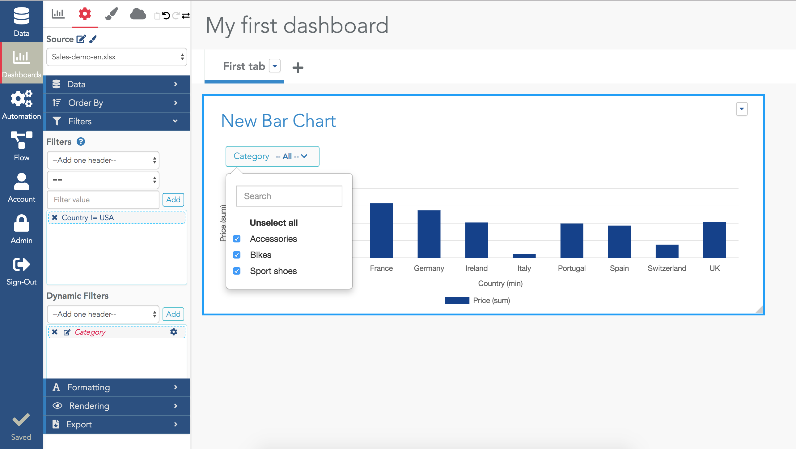 Add a dynamic filter in a widget.