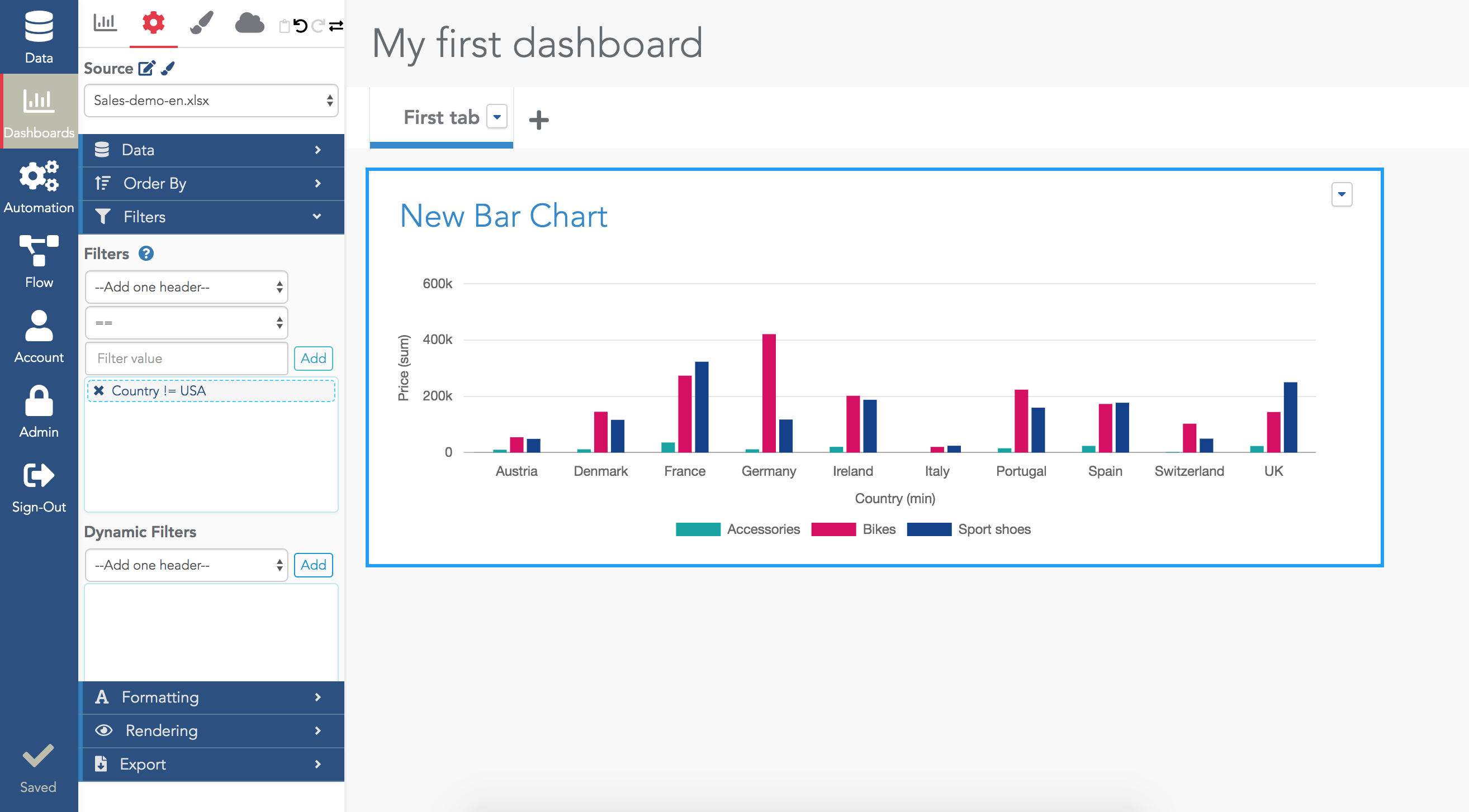 Add static filters in a widget