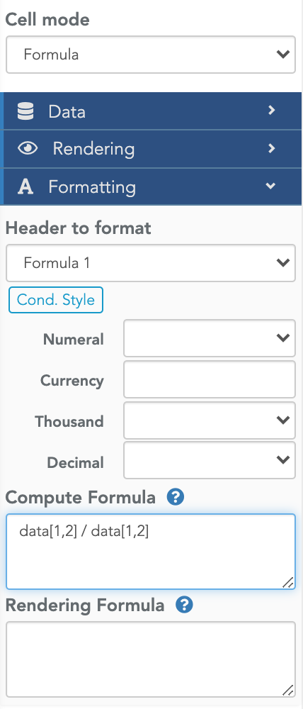 Free-table formula example